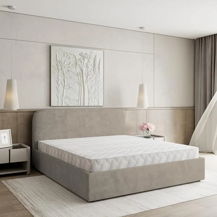 MASSENO Polsterbett Renive K, Beige, 180x200 cm, mit hebenbarem Rahmen und Polsterung – Bild 2