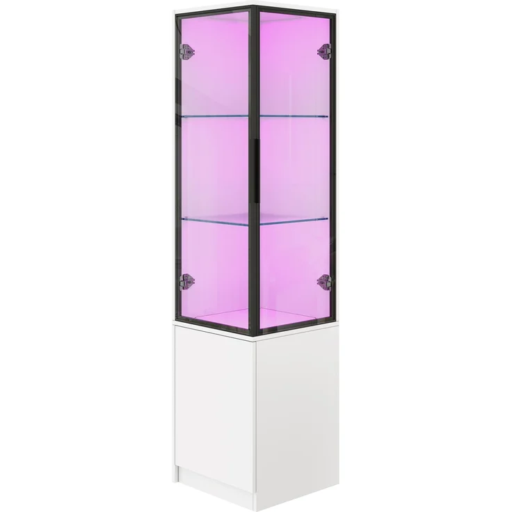 Eckvitrine 40 x 40 x 160 cm mit Glasfront, Stauraum und App-gesteuerter LED-Beleuchtung – Bild 8