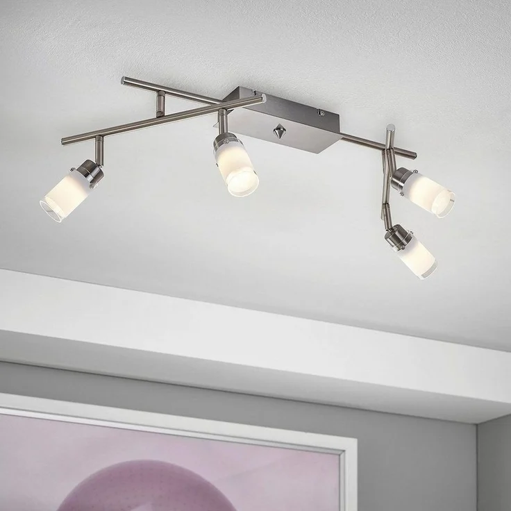 MeLiTec LED Deckenleuchte D122, warmweiß, nickel matt zwei Arme und vier Spots – Bild 1