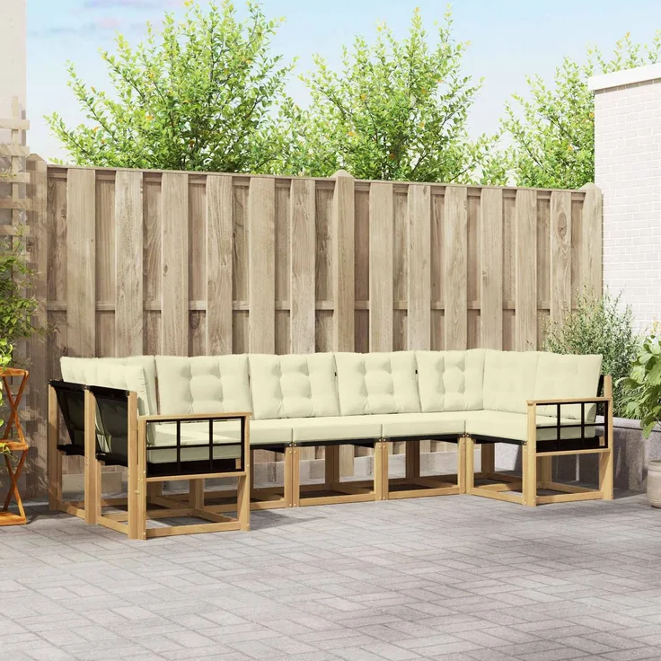 vidaXL Outdoor-Sofagarnitur 7 stk. 7-Sitzer Weiß und Creme 3389840
