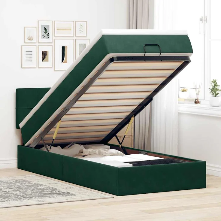 vidaXL Ottomane Bett mit Matratze & LEDs Dunkelgrün 90x200 cm Samt 3312599 – Bild 1