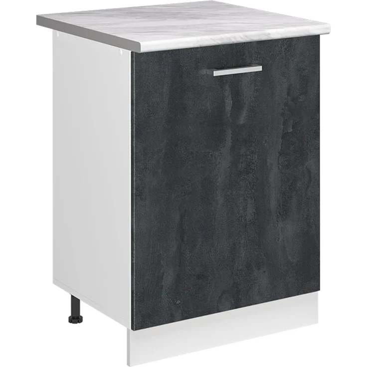 Küchenunterschrank R-Line Schwarz Beton/Weiß 60 cm mit 1 Tür Arbeitsplatte Marmor Vicco – Bild 1