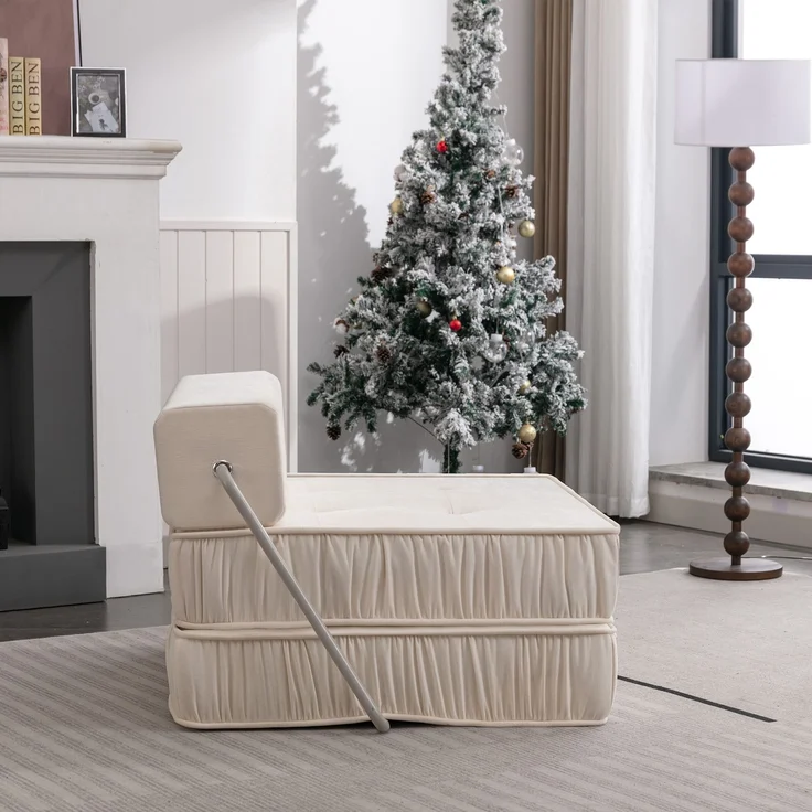 ZUBALIYA SchlafSofa mit Chenille - Bezug, modular aufgebaut, mit Schaumstoffpolsterung, mit rutschfester Basis, Weiß – Bild 4