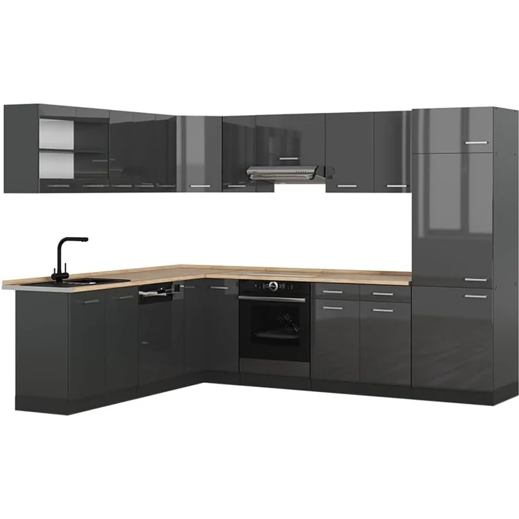 Eckküche R-Line Anthrazit Hochglanz/Anthrazit 287 x 227 cm, AP Eiche Vicco – Bild 1