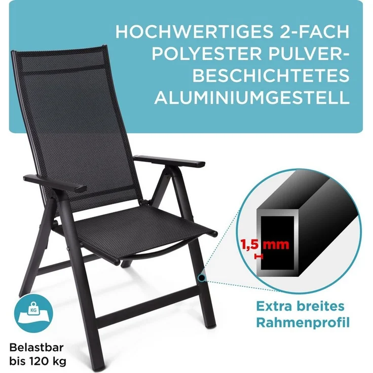 Gardisun Gartenstuhl Gartenstuhl Hochlehner Klappbar (2-fach pulverbeschichtet und wetterfest, 2 St), 5-fach verstellbar, erhätlich in Anthrazit & Silber – Bild 2