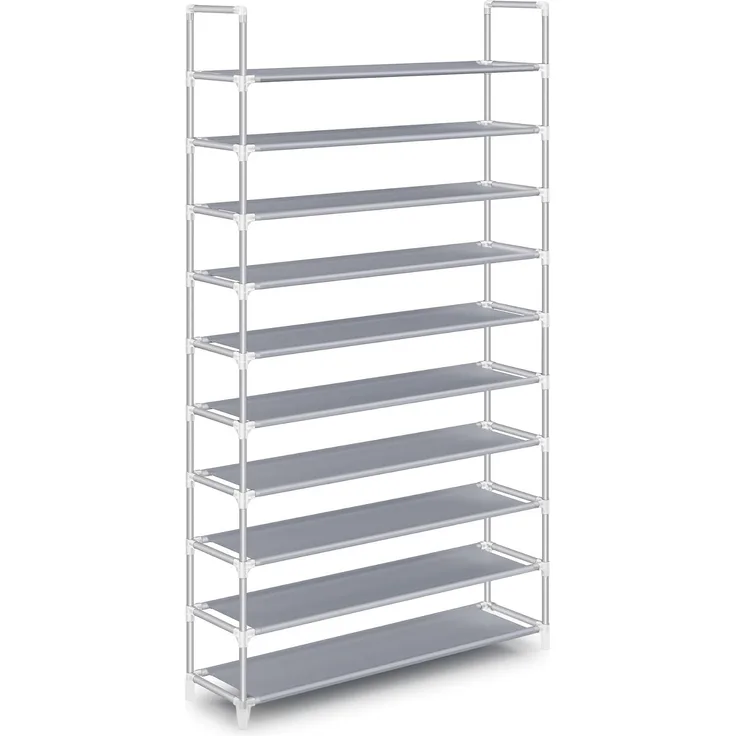 Songmics Schuhregal mit 10 Ebenen, Schuhaufbewahrung, Organizer, für bis zu 50 Paar Schuhe, für Wohnzimmer, Ankleidezimmer und Flur, Vliesstoff, 100 x 29 x 175 cm, grau LSR10G