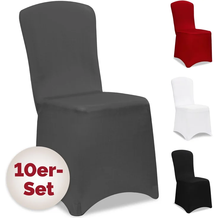 DETEX® 10er Set Stuhlhussen Stuhlbezug Stretch Grau Hochzeit – Bild 1