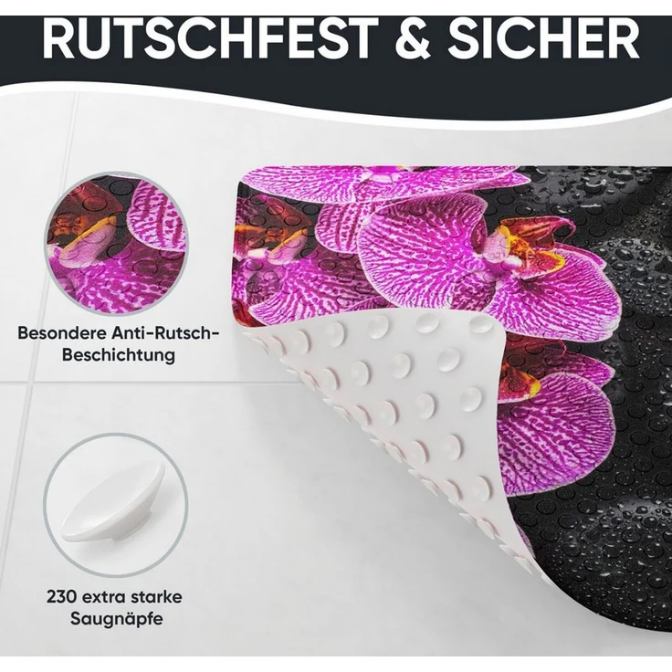 Sanilo Duschmatte, mit Motiv, rutschfest, waschbar, quadratisch, 230 extra starke Saugnäpfe, Kunststoff PVC, 53 x 53 cm, Madeira – Bild 4
