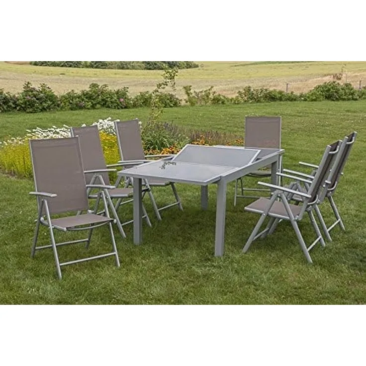 merxx Amalfi Set 6 Personen Klappsessel & 140(200)x90, taupe