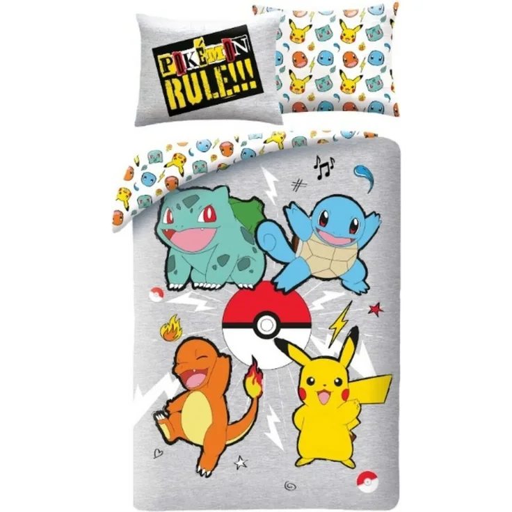 Pokémon Bettwäsche-Set – Bettbezug 140x200 cm + Kissenbezug 60x70 cm für Kinder