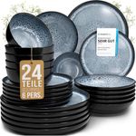 Steingut Geschirrset 6 Pers. Ibiza 24-tlg Hochwertiges Mediterranes TEST SEHR GUT Steingut Geschirr Set - Schüssel- und Teller Set - Tafelservice 6 Personen Geschirrsets Pure Living in Rauchblau