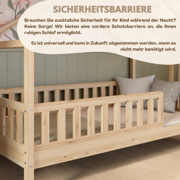 Crazy Pine 'Crazy House' Hausbett mit abnehmbaren Rausfallschutz, Naturholz, Natur, 120x200 cm, mit Ausziehbett – Bild 7