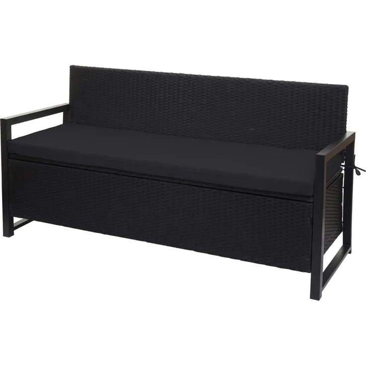 MCW Poly-Rattan 3er Sitzbank F39, anthrazit mit schwarzen Kissen, Staufach 215L, wasserabweisend, TÜV-zertifiziert