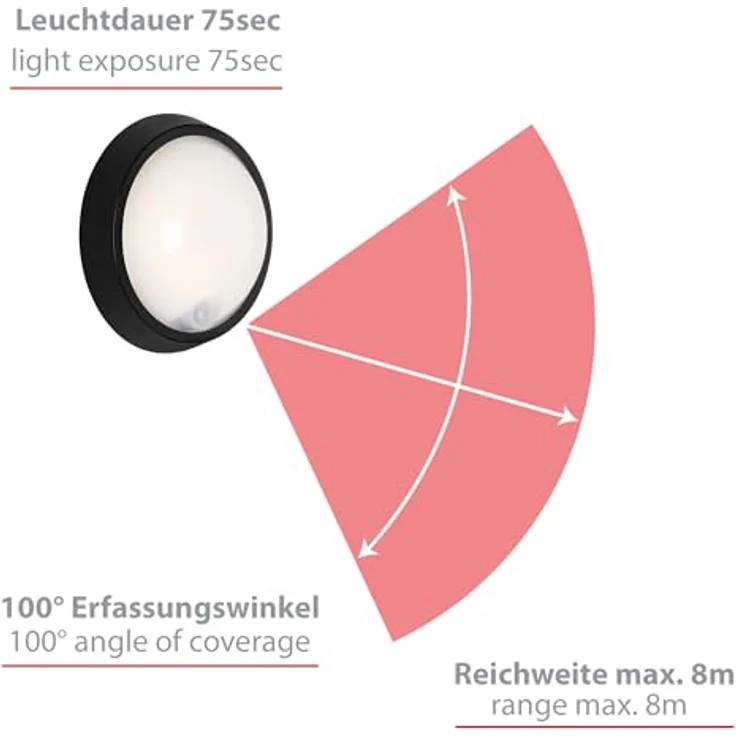 Briloner Leuchten LED Außenleuchte, Außenwandlampe mit Bewegungssensor und Dämmerungssensor, 12 Watt, 1.150 Lumen, 4.000 Kelvin, rund, Weiß/Schwarz, Ø 17cm – Bild 4