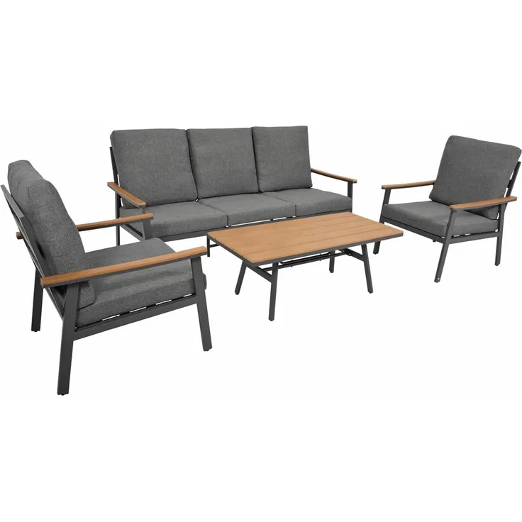 DEGAMO Gartenlounge-Set CALGARY 4-teilig, Aluminium anthrazit, Polster grau, extra grosse Ausführung