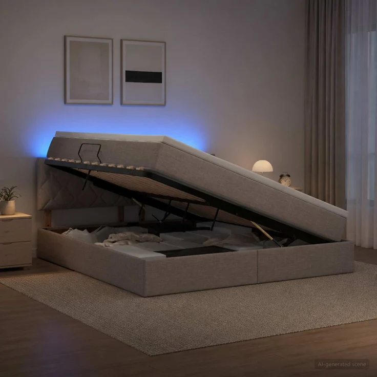 vidaXL LED-Speicherbett mit Matratze Taupe 180x200 cm Stoff 3459144 – Bild 1
