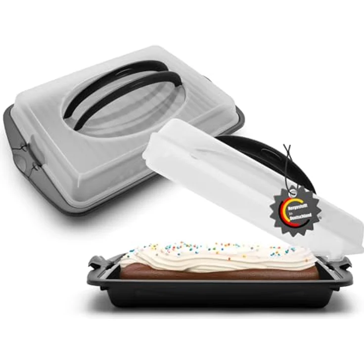 BigDean 2 Stück Kuchen Transportbox mit 2 Tragegriffen Rechteckig ideal für Blechkuchen – Muffin Transportbox Made in Germany – Bild 2