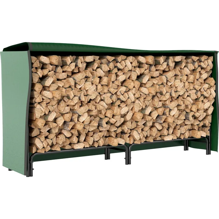 Outsunny Kaminholzregal, Metall, Schwarz, 200L x 36B x 99H cm