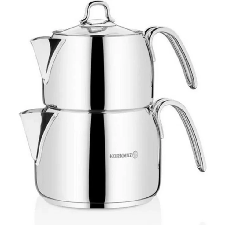 Korkmaz Caydanlik-Teekanne Perla Midi A027, 2.1 l, (2-St), 0,7L/1,4L aus hochwertigem 18/10-Edelstahl