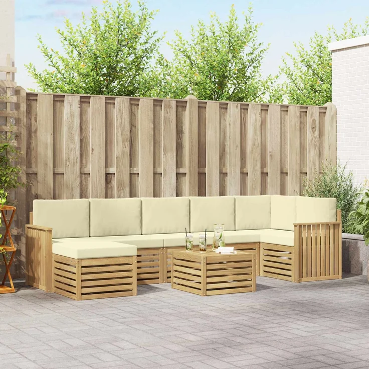 vidaXL Outdoor-Sofagarnitur 8 stk. 8-Sitzer Weiß und Creme Polyester 3392230 – Bild 1