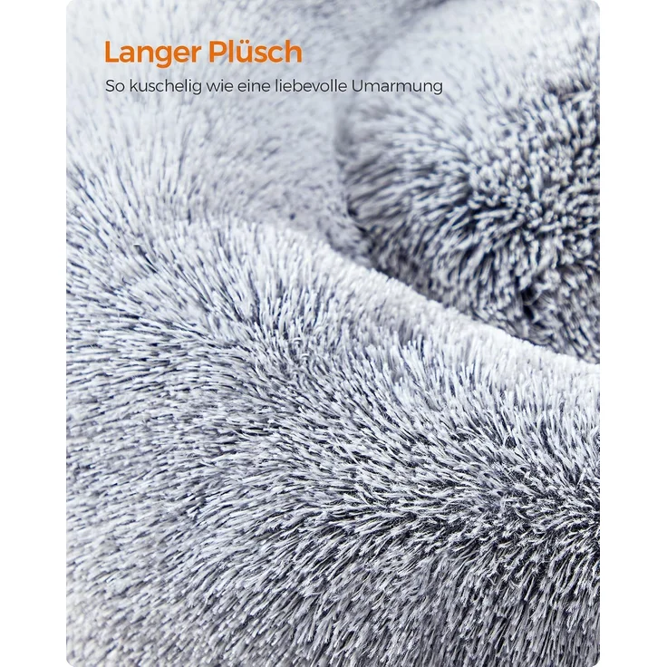 Feandrea Hundebett flauschig, Katzenbett, Donut Kissen, waschbar, Polsterung in der Mitte herausnehmbar, langer Plüsch, 60 cm Durchmesser, Ombré-Grau – Bild 5