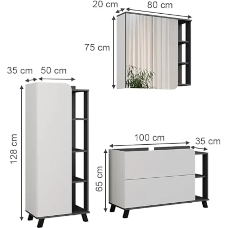 Vichy Badmöbel-Set Karen, 3-teilig, anthrazit/weiß, mit geräumigem Spiegelschrank und hochwertiger Verarbeitung – Bild 2