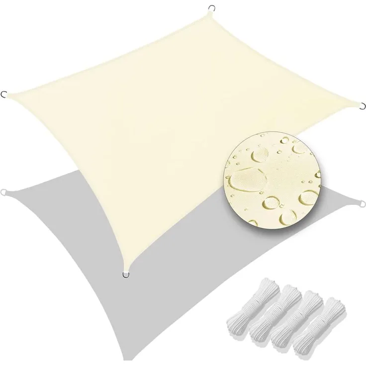 VOUNOT Sonnensegel Rechteckig inkl. Befestigungsseile Wasserdicht, Sonnenschutz Wetterbeständig und UV Schutz, für Balkon Garten Terrasse, 3x4 m, Beige