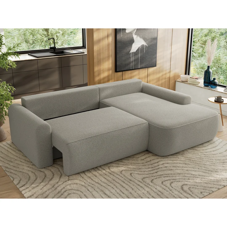 Ecksofa, L-förmiges, lose Kissen, DL-Schlaffunktion, (H 100 x T 187 x B 273 cm) - CUBO L - Boucle Hellgrau - rechte Seite – Bild 4