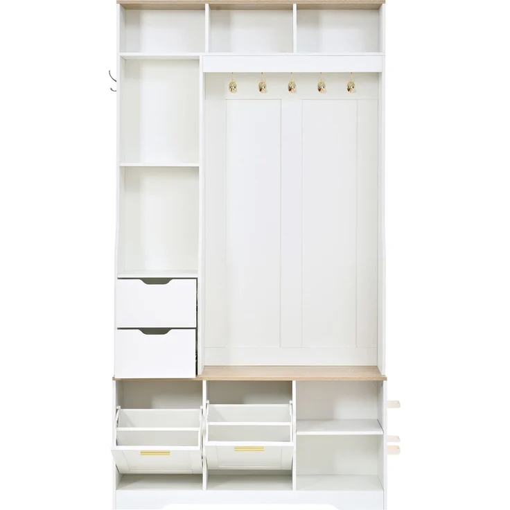 DESVIAE Garderobenschrank Weiß aus MDF/Spanplatte – 100x186x32 cm – LED-Beleuchtung, Schuhfächer – Bild 8