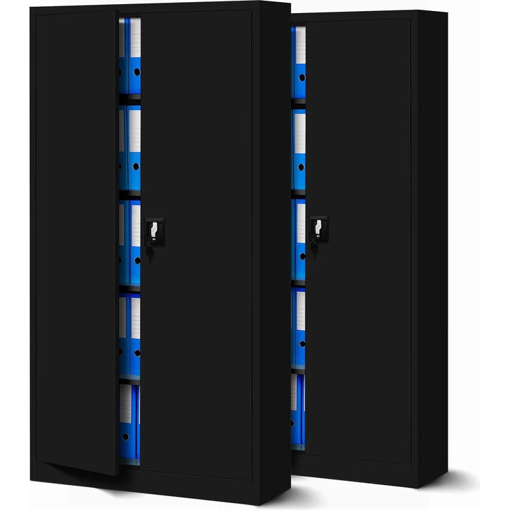 Jan Nowak 2er Set Aktenschrank C001 Metallschrank Stahlschrank Werkzeugschrank Büroschrank Lagerschrank Universalschrank Pulverbeschichtung Flügeltüren 185 x 90 x 40 cm (schwarz/schwarz)