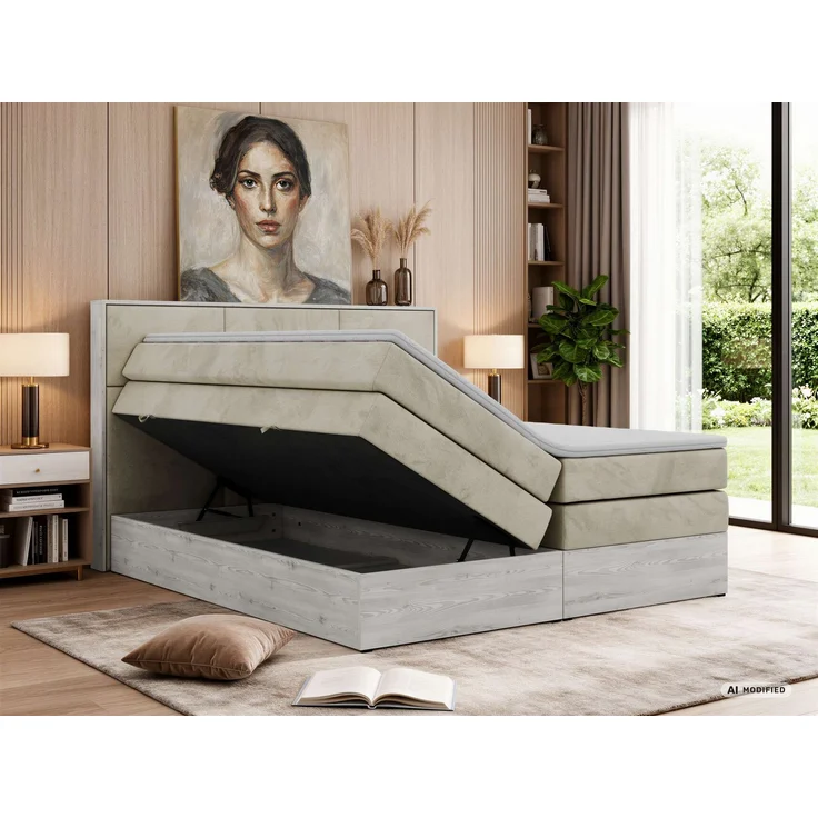 Boxspringbett DELNOR KING 140 x 200 cm Doppelbett mit Bettkasten Kopfteil 7-Zonen Multipocket-Matratze H4 Topper T25 ergonomisch Polsterbett - Beige Velvet – Bild 4
