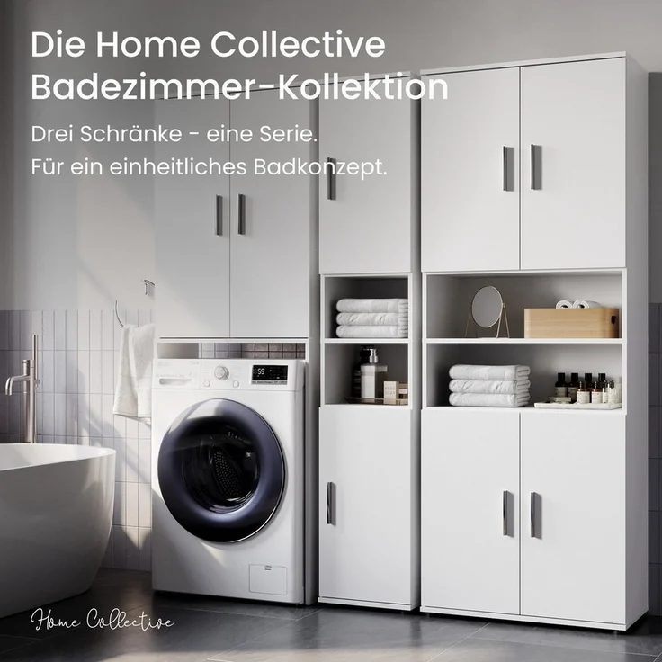 Home Collective Waschmaschinenumbauschrank Hochschrank mit 3 Fächern robust und pflegeleicht 65x30x187 cm (BxTxH), Weiß, praktisch & viel Stauraum – Bild 3