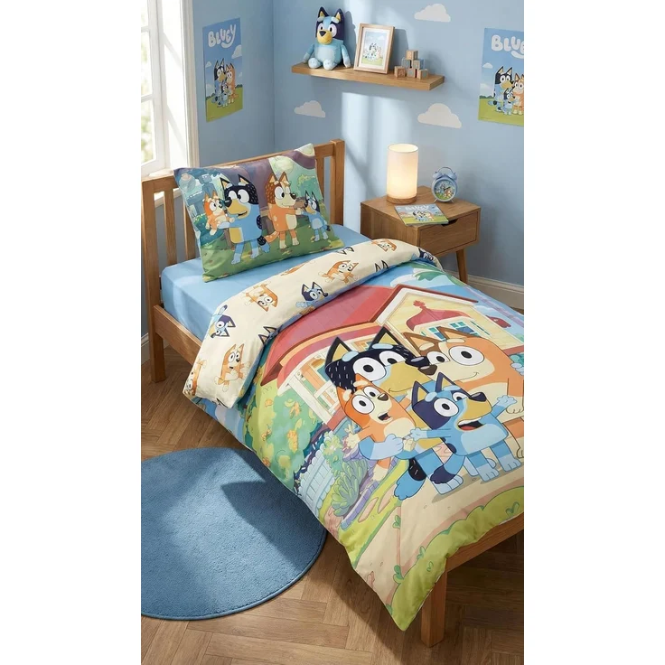 Bluey Heeler-Familie Haus Baby Bettwäsche Set 100x135 cm Baumwolle