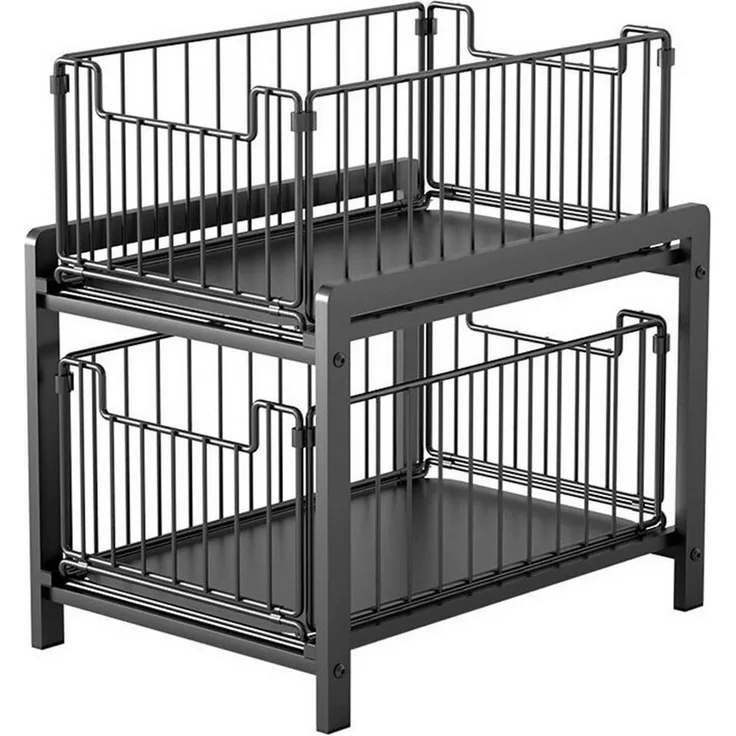 GarveeMore Küchenorganizer-Set 2Ebenen Auszug mit Schiebeschublade Kabinett Organizer Unter der Spüle, Slide-Out Stackable Under Sink Cabinet Organizer Mehrzweck für Küche