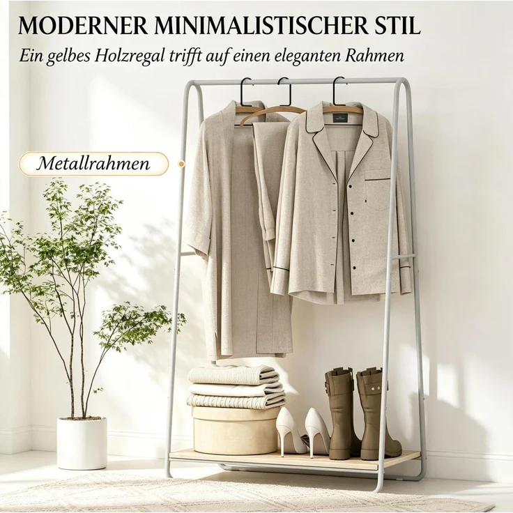 Garderobenständer 80 x 44 x 140 cm mit Schuhablage und Kleiderstange – Metall und Spanplatte – Bild 8