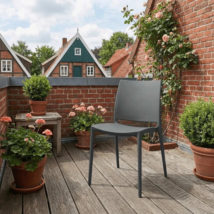 CLP 2er Set Gartenstühl Meton mit Lehne stapelbar wetterfest UV-beständig bis 150 kg,dunkelgrau – Bild 3