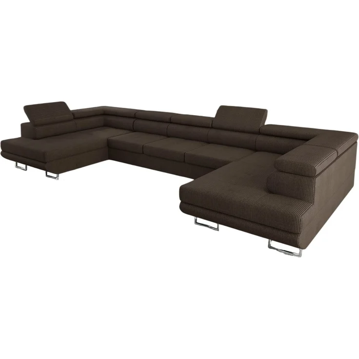 thematys Ecksofa Aston U 403 x 203 cm, mit Schlaffunktion, mit Bettkasten, mit verstellbaren Kopfstützen, Braun (Poso 06), Ausrichtung 390 cm – Bild 2