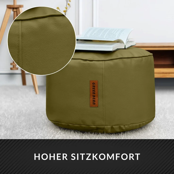 Green Bean® Sitzhocker aus Kunstleder - Pouf mit EPS Perlen Füllung - 43 x 30 cm - perfekte Ergänzung zum Sitzsack - verwelktes Grün – Bild 5