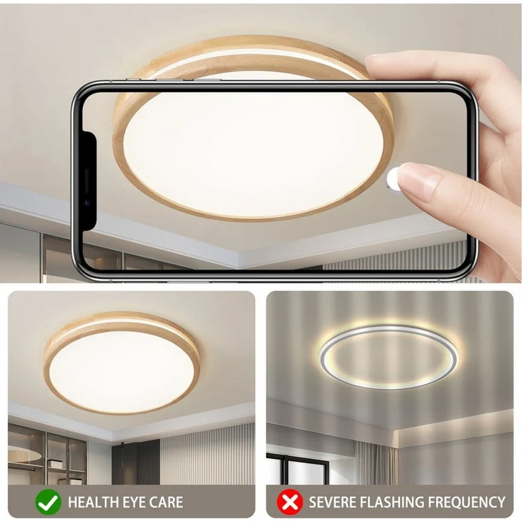style home Deckenleuchte LED Deckenlampe dimmbar mit Fernbedienung, 96W-Ø50cm, LED fest integriert, Warmweiß bis Kaltweiß 3000K-6000K, Ø50x6 cm, rund Leuchte für Wohnzimmer Schlafzimmer Küche Büro, Holz – Bild 3