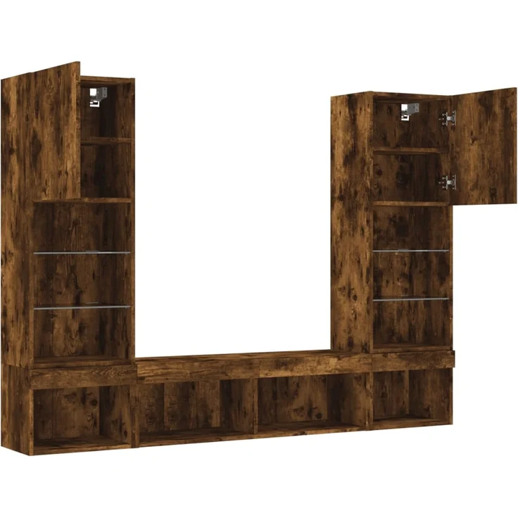 vidaXL 5-tlg. Wohnwand mit LED-Beleuchtung Räuchereiche Holzwerkstoff 3216694 – Bild 5