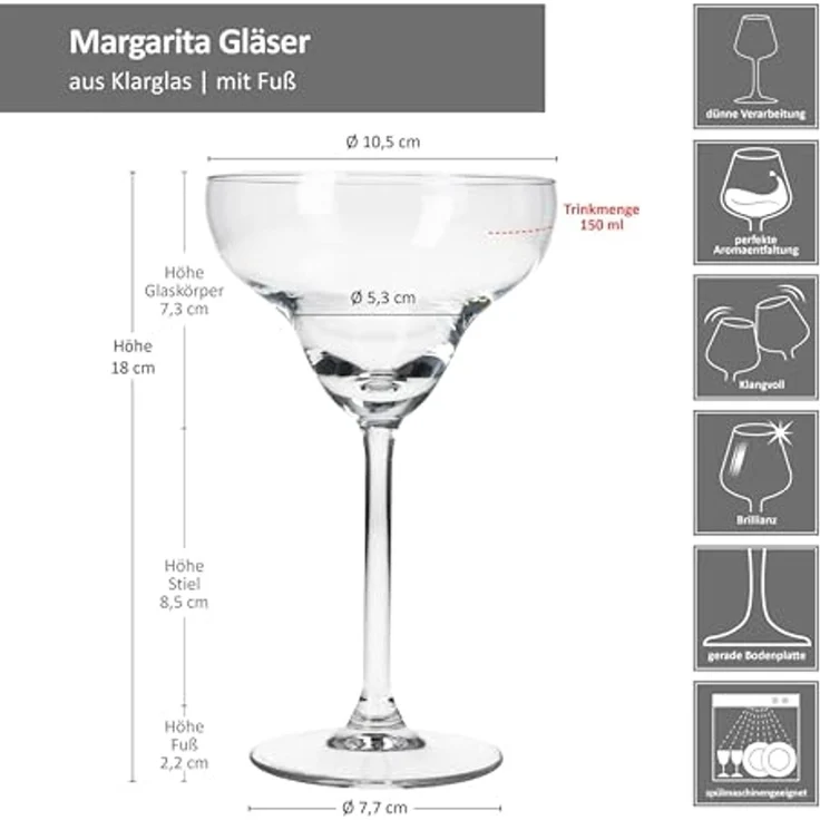 MamboCat Cocktailglas 6x Margarita Gläser mit Fuß Drinks Cocktail-Glas Feier Partys, Glas – Bild 6