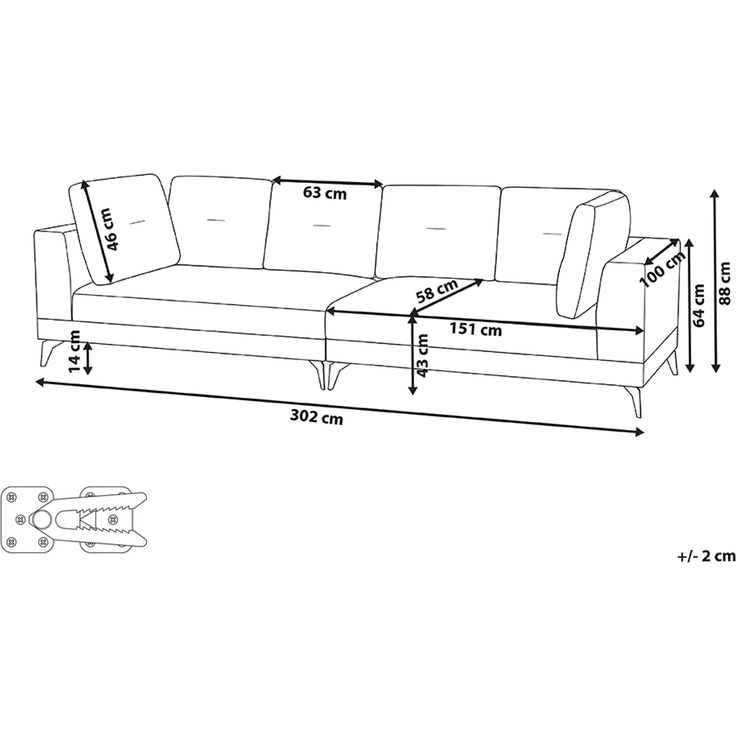 Sofa 4-Sitzer YURI Kunstleinen Hellblau – Bild 2