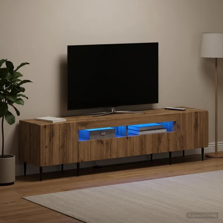 vidaXL 3-teiliges LED TV Regal ZWOLLE Artisan-Eiche Holzwerkstoff 3416527 – Bild 1