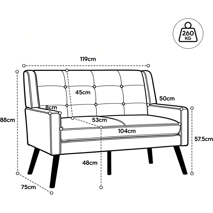 Sessel-Set aus Einzelsessel und Zweisitzer, mit Massivholzbeinen, 119x75x88 cm, Beige – Bild 6