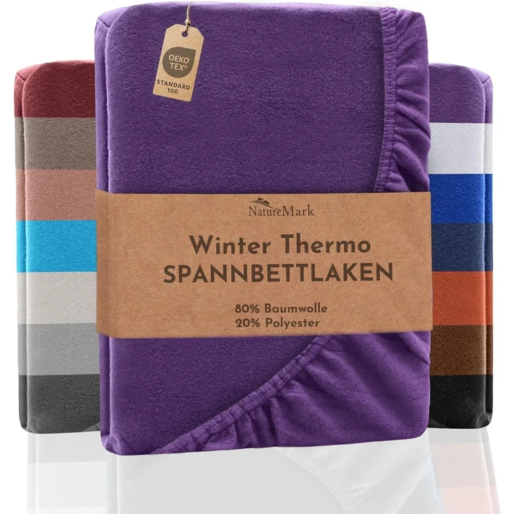 NatureMark Spannbettlaken Winter Thermo Fleece Spannbetttuch, 80% Baumwolle und 20% Polyester, Gummizug: rundum, (1 Stück), 140 x 200 cm bis 160 x 200 cm - Lila – Bild 1