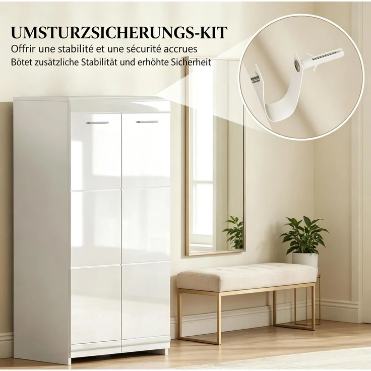 DESVIAE Garderobenschrank Schuhschrank Weiß aus Partikelplatte – 55x108x36 cm – verstellbare Einlegeböden – Bild 3