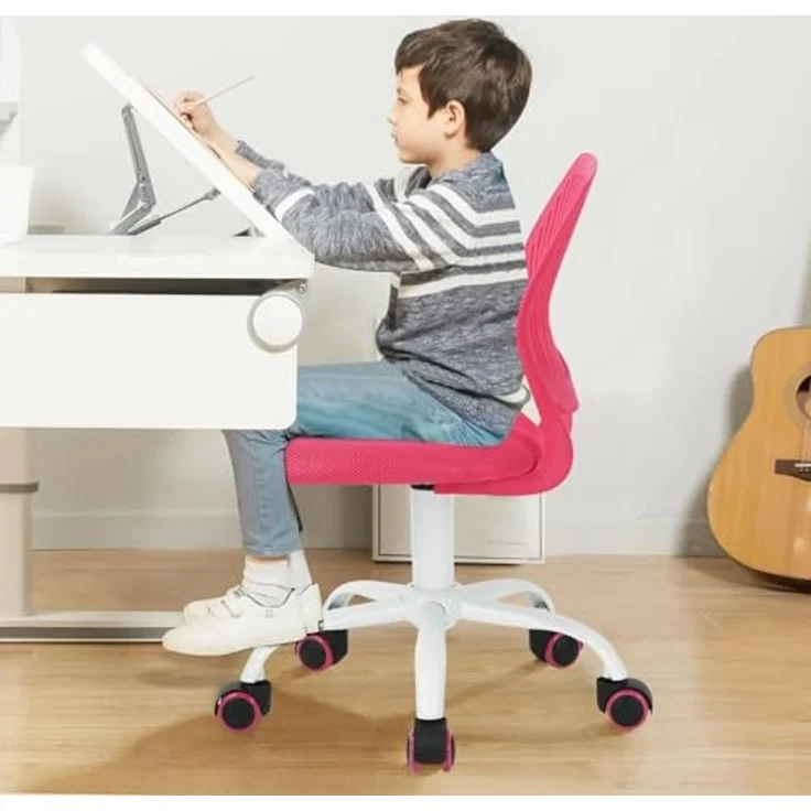 FurnitureR Kinder Schreibtischstuhl, Verstellbarer Höhendrehstuhl mit kleinem Loch Rückenlehne Design, geeignet für Kinderzimmer oder Arbeitszimmer, Rosa – Bild 3