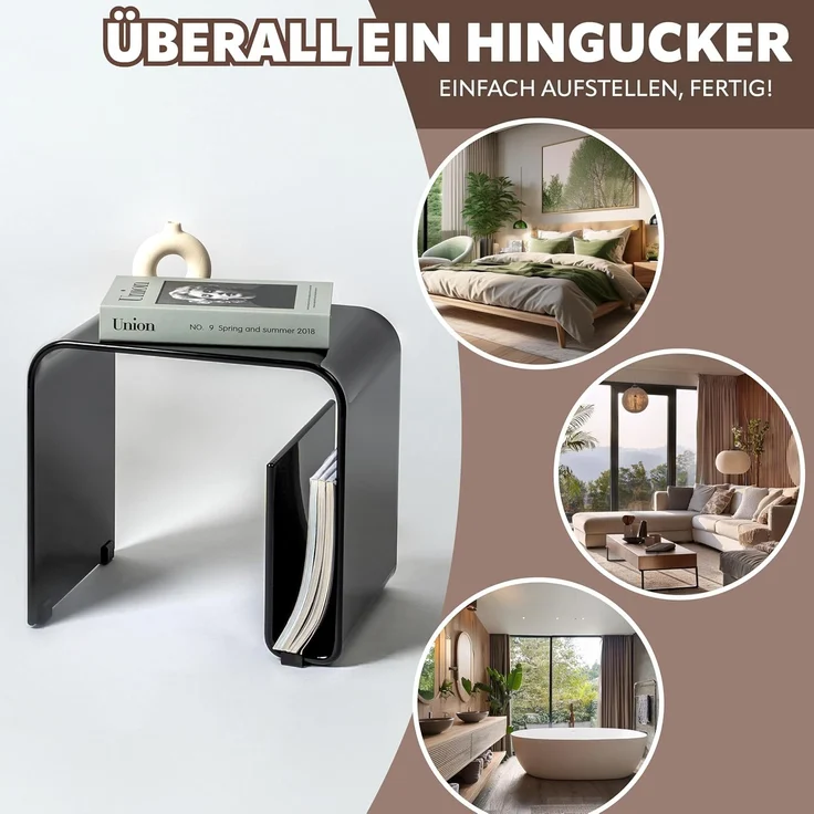 Acryl Beistelltisch mit Magazinhalter 2in1, schwarz-glänzend – Bild 6