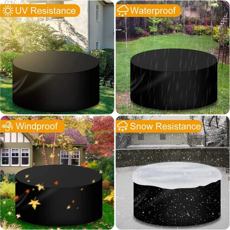 Runde Gartenmöbel-Abdeckung Ø120×75 cm 420D Polyester, wasserdicht windfest UV-fest, Tisch-&-Stühle Hülle – Bild 3