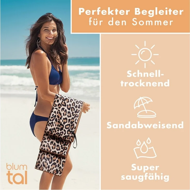 Blumtal Reisehandtuch Strandhandtuch 90x180 cm aus Mikrofaser - kompakt & schnelltrocknend, sandfrei mit Band - Mikrofaser Handtuch groß mit Wellen-Muster – Bild 3